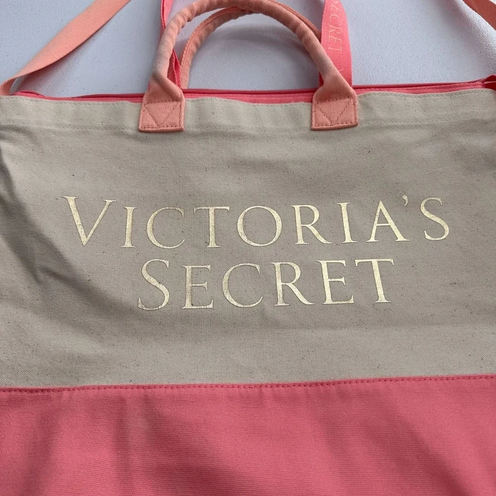 Victorias Secret Pink Shopper Canvas Double Tote Bag Insulated Lining Gift See‎